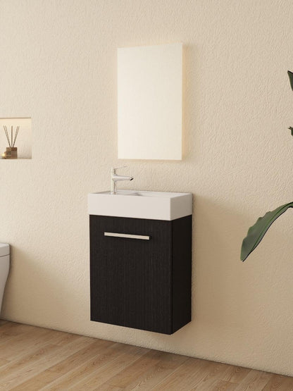 Nurion Waschtischunterschrank Max - Waschbecken Glänzend Weiß und Schrank aus schwarzem Holz - 45 x 25 x 72 cm