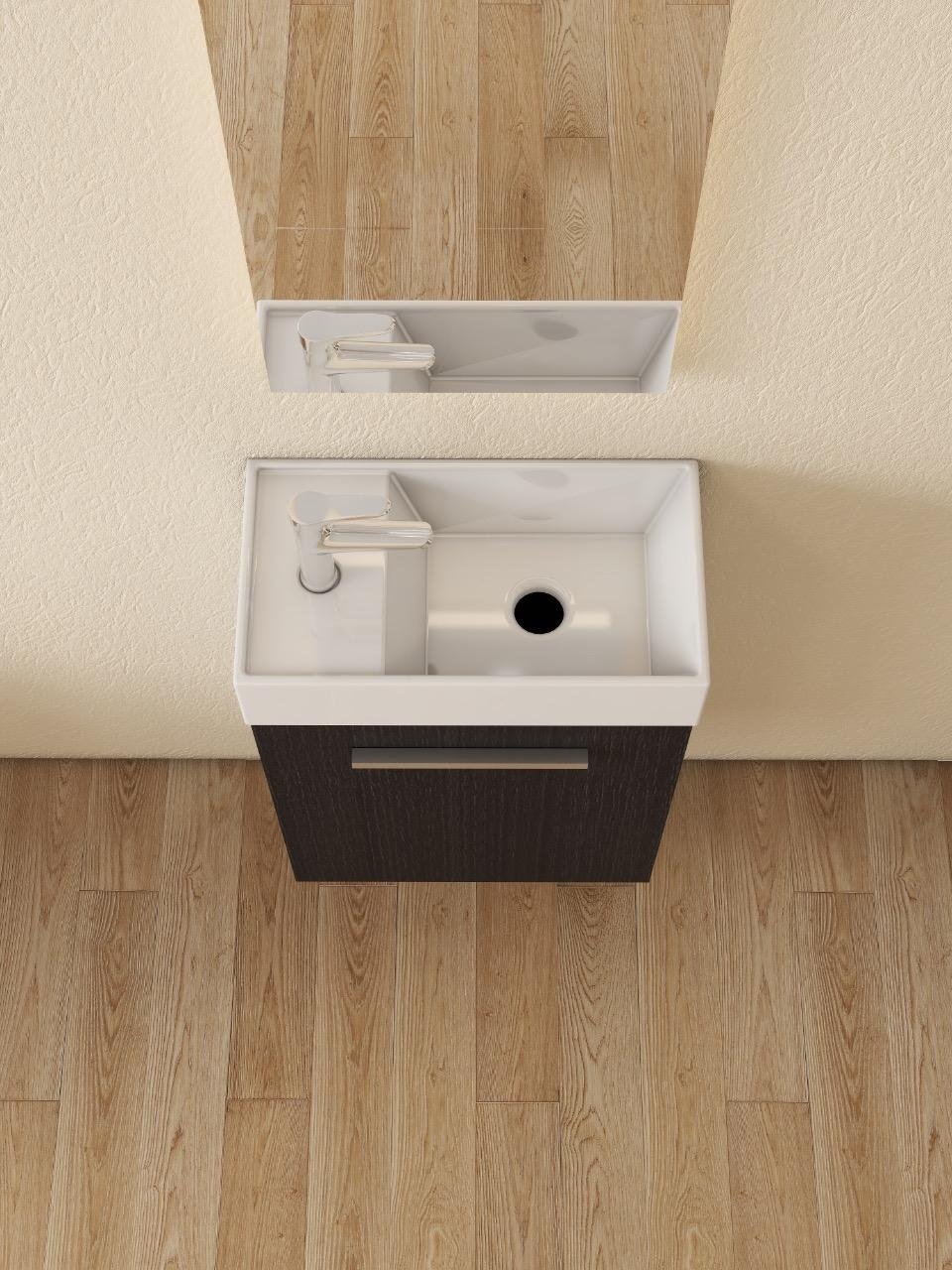 Nurion Waschtischunterschrank Max - Waschbecken Glänzend Weiß und Schrank aus schwarzem Holz - 45 x 25 x 72 cm