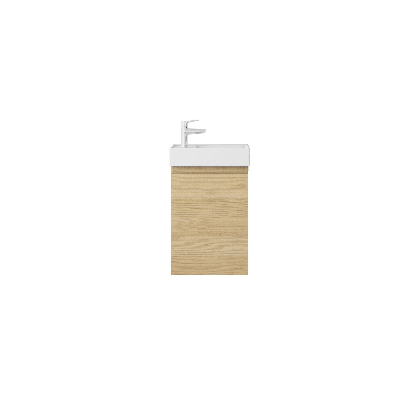 Nurion Badmöbel Mees - Waschbecken Glänzend Weiß und Schrank aus hellem Holz - 41 x 22,5 x 65 cm