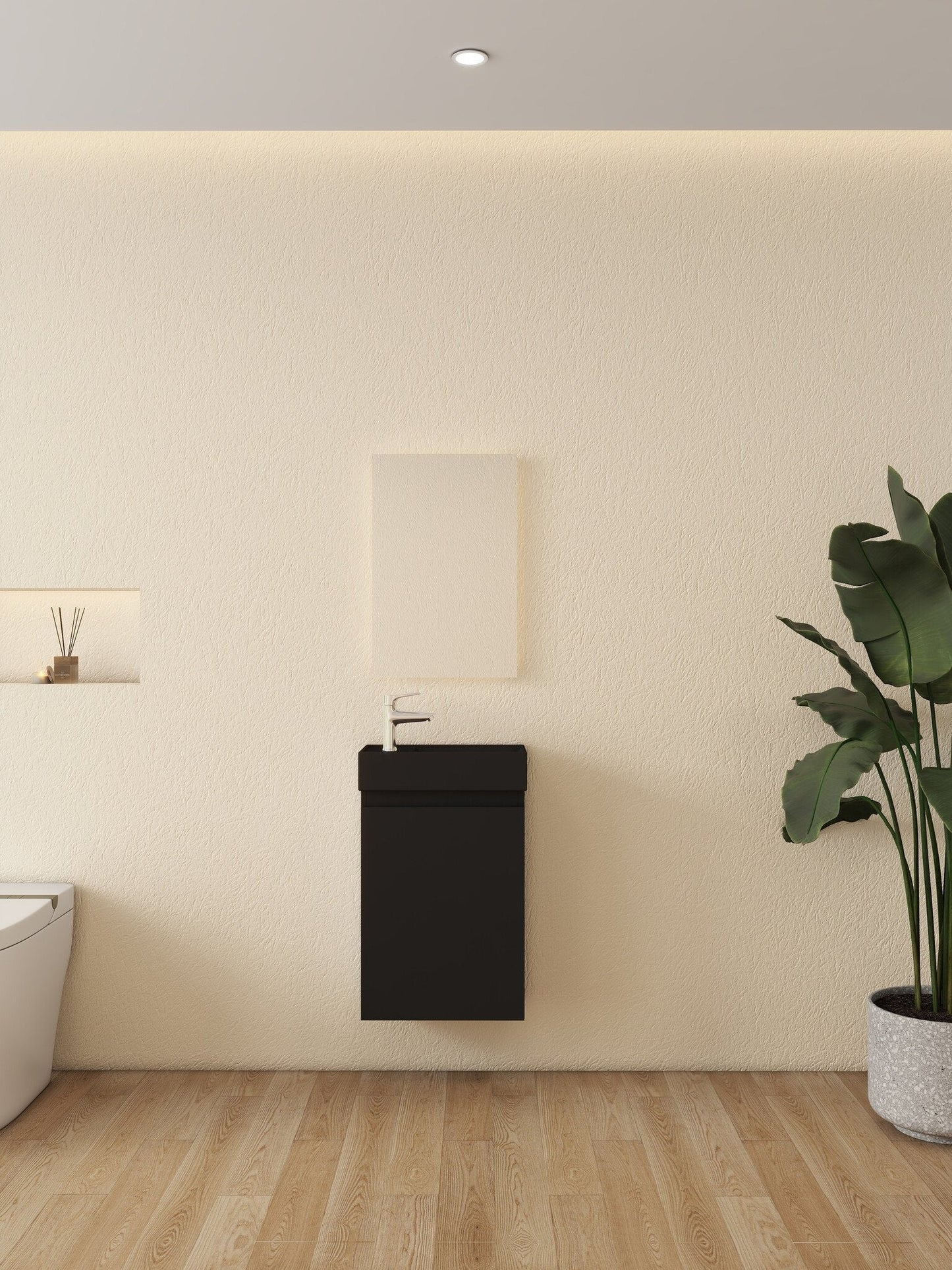 Nurion Waschtischunterschrank Milan - Waschbecken Mattschwarz und Möbel aus schwarzem Holz - 41 x 22,5 x 65 cm