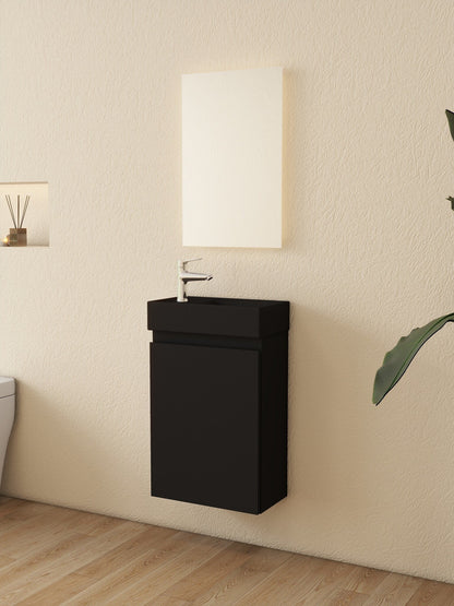 Nurion Waschtischunterschrank Milan - Waschbecken Mattschwarz und Möbel aus schwarzem Holz - 41 x 22,5 x 65 cm