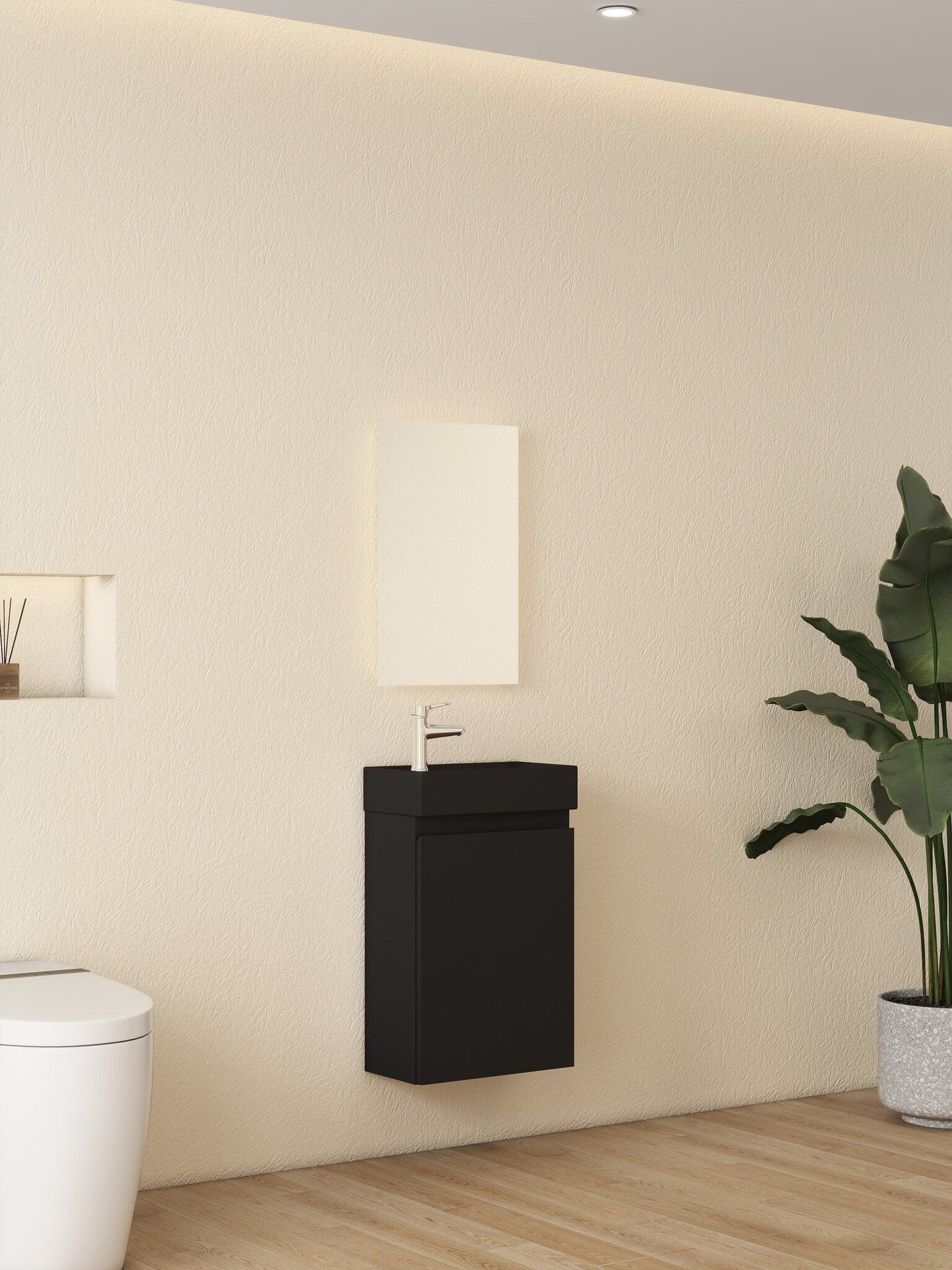 Nurion Waschtischunterschrank Milan - Waschbecken Mattschwarz und Möbel aus schwarzem Holz - 41 x 22,5 x 65 cm
