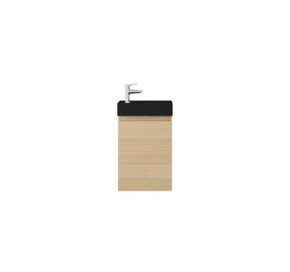 Nurion Waschtischunterschrank Nora - Waschbecken Mattschwarz und Schrank aus hellem Holz - 41 x 22,5 x 65 cm