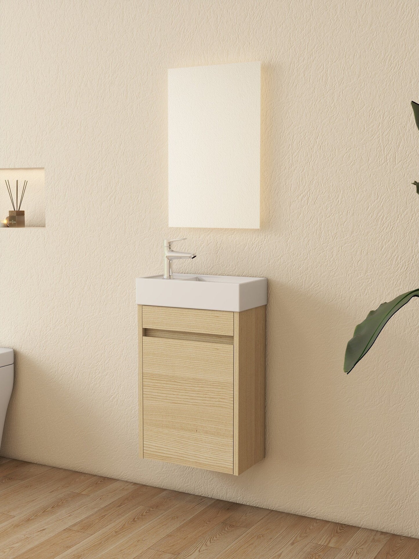 Nurion Waschtischunterschrank Sophie - Waschbecken Glänzend Weiß und Schrank aus weißem Holz - 41 x 22,5 x 65