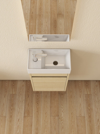 Nurion Waschtischunterschrank Sophie - Waschbecken Glänzend Weiß und Schrank aus weißem Holz - 41 x 22,5 x 65