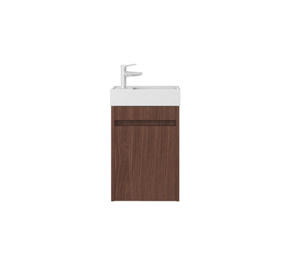 Nurion Waschtischunterschrank Vince - Waschbecken Glänzend Weiß und Schrank aus dunklem Holz - 41 x 22,5 x 65 cm