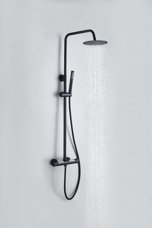 Aufputz-Regendusche 30 cm Kopfbrause thermostatisch Mattschwarz