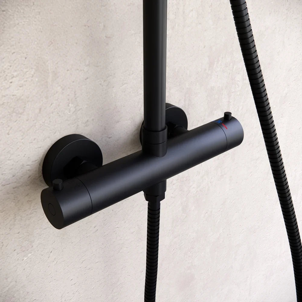 Aufputz-Regendusche 30 cm Kopfbrause thermostatisch Mattschwarz
