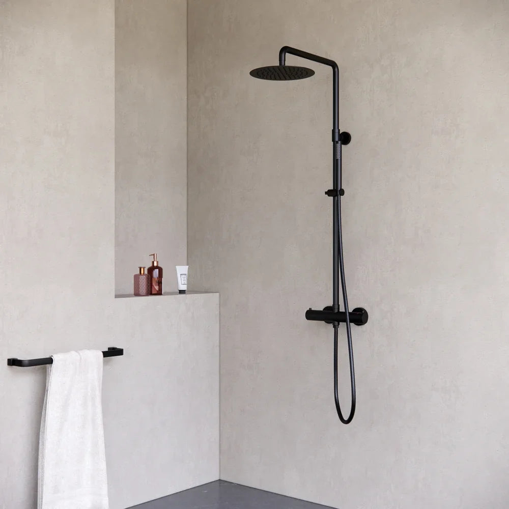 Aufputz-Regendusche 30 cm Kopfbrause thermostatisch Mattschwarz