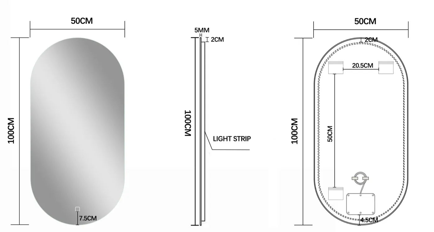Ovalspiegel mit LED 50 x 100 cm