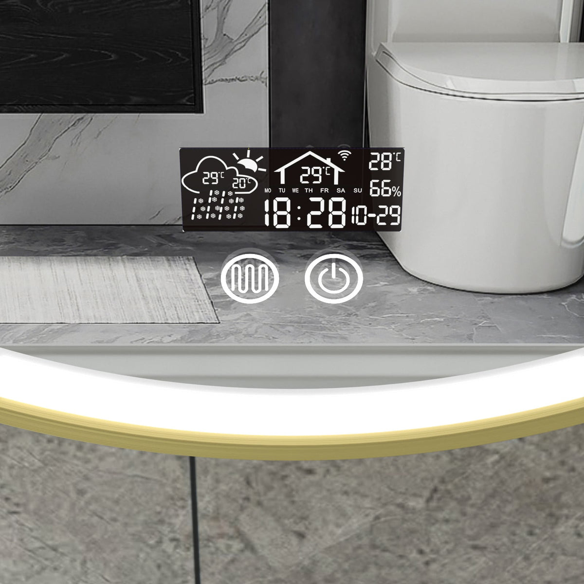 Smart spiegel rond 80cm gouden frame met led verlichting, anti-condens en wifi