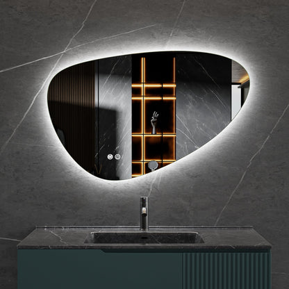 Spiegel asymmetrisch organische led verlichting en anti-condens 140 cm breed en 75 cm hoog