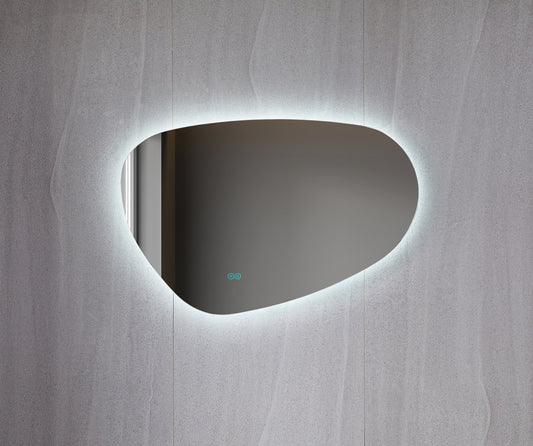 Asymmetrischer Spiegel mit organischer LED-Beleuchtung und Anti-Beschlagheizung, 140 cm breit und 75 cm hoch