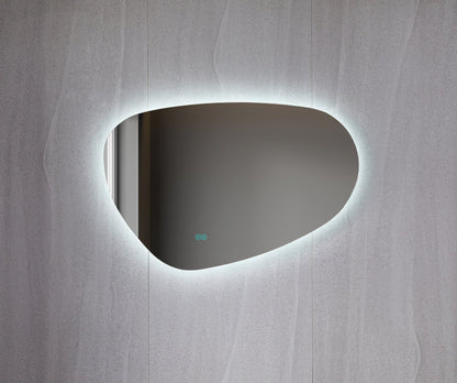 Organisch geformter asymmetrischer Spiegel mit LED-Beleuchtung und Antibeschlag-Funktion, 60 cm breit und 40 cm hoch