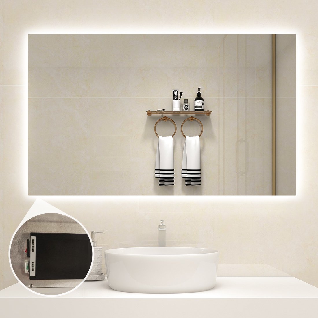 Infrarot-Heizspiegel mit LED-Beleuchtung 60 x 120 cm 700 Watt