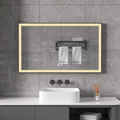 Spiegel mit schwarzem Rahmen, LED, Antibeschlag-Funktion, 60 x 100 cm