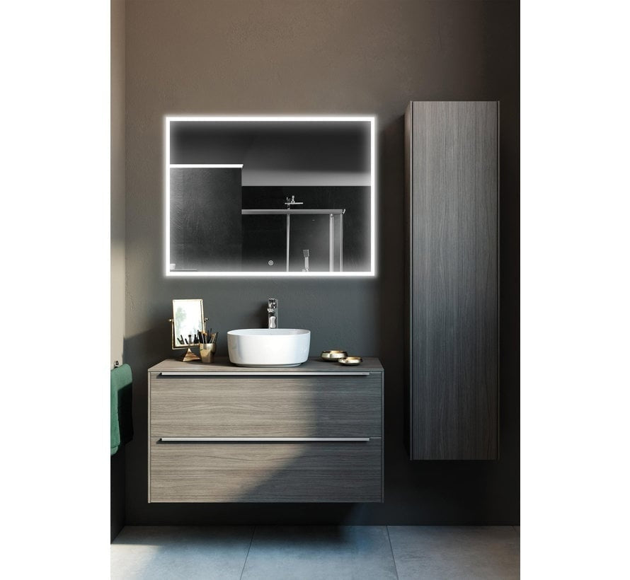 Spiegel mit schwarzem Rahmen, LED, Antibeschlag-Funktion, 60 x 120 cm