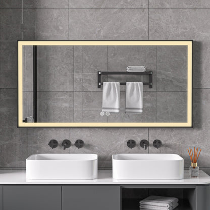 Spiegel mit schwarzem Rahmen, LED, Antibeschlag-Funktion, 75 x 125 cm