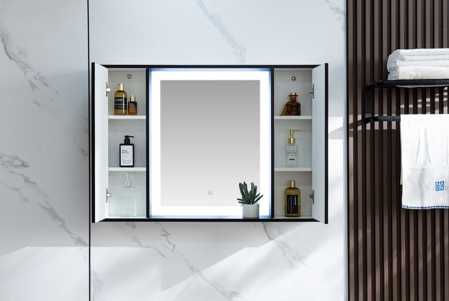 Spiegelschrank mattschwarz mit LED-Beleuchtung 120 (B) x 70 cm (H)