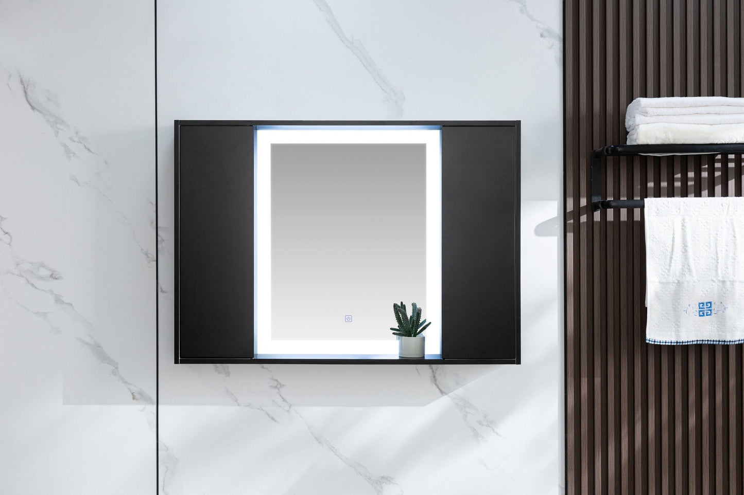 Spiegelschrank mattschwarz mit LED-Beleuchtung 120 (B) x 70 cm (H)
