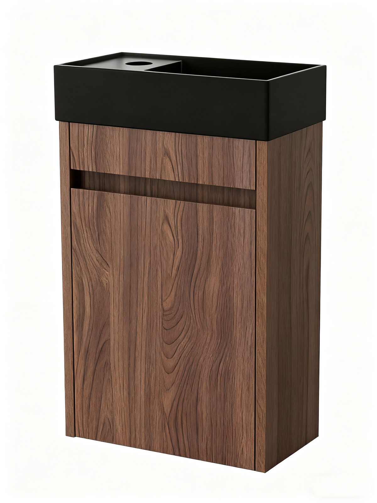 Nurion Waschtischunterschrank Emma - Waschbecken Mattschwarz und Möbel Nussbaum - 41 x 22,5 x 65 cm