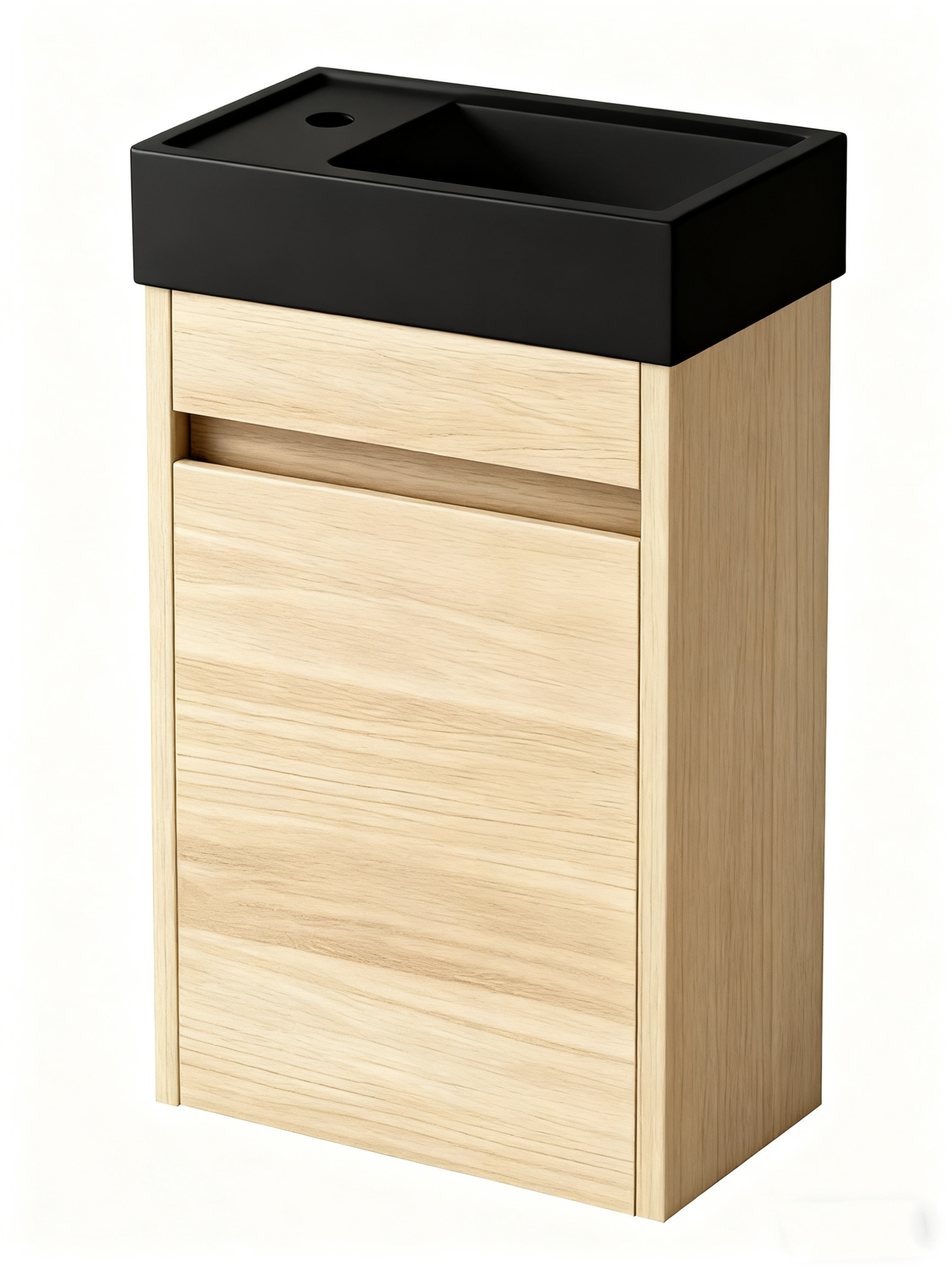 Nurion Waschtischunterschrank Sam - Waschbecken Mattschwarz und Schrank aus hellem Holz - 41 x 22,5 x 65 cm