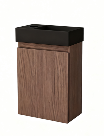 Nurion Waschtischunterschrank Jule - Waschbecken Mattschwarz und Schrank aus Eichenholz - 41 x 22,5 x 65 cm