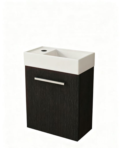 Nurion Waschtischunterschrank Max - Waschbecken Glänzend Weiß und Schrank aus schwarzem Holz - 45 x 25 x 72 cm