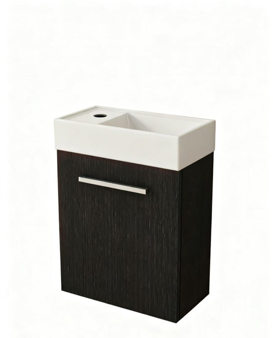 Nurion Waschtischunterschrank Max - Waschbecken Glänzend Weiß und Schrank aus schwarzem Holz - 45 x 25 x 72 cm