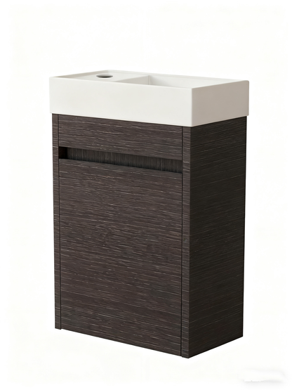 Waschtischunterschrank Nurion Luca - Waschbecken Glänzend Weiß und Möbel aus schwarzem Holz - 41 x 22,5 x 65 cm