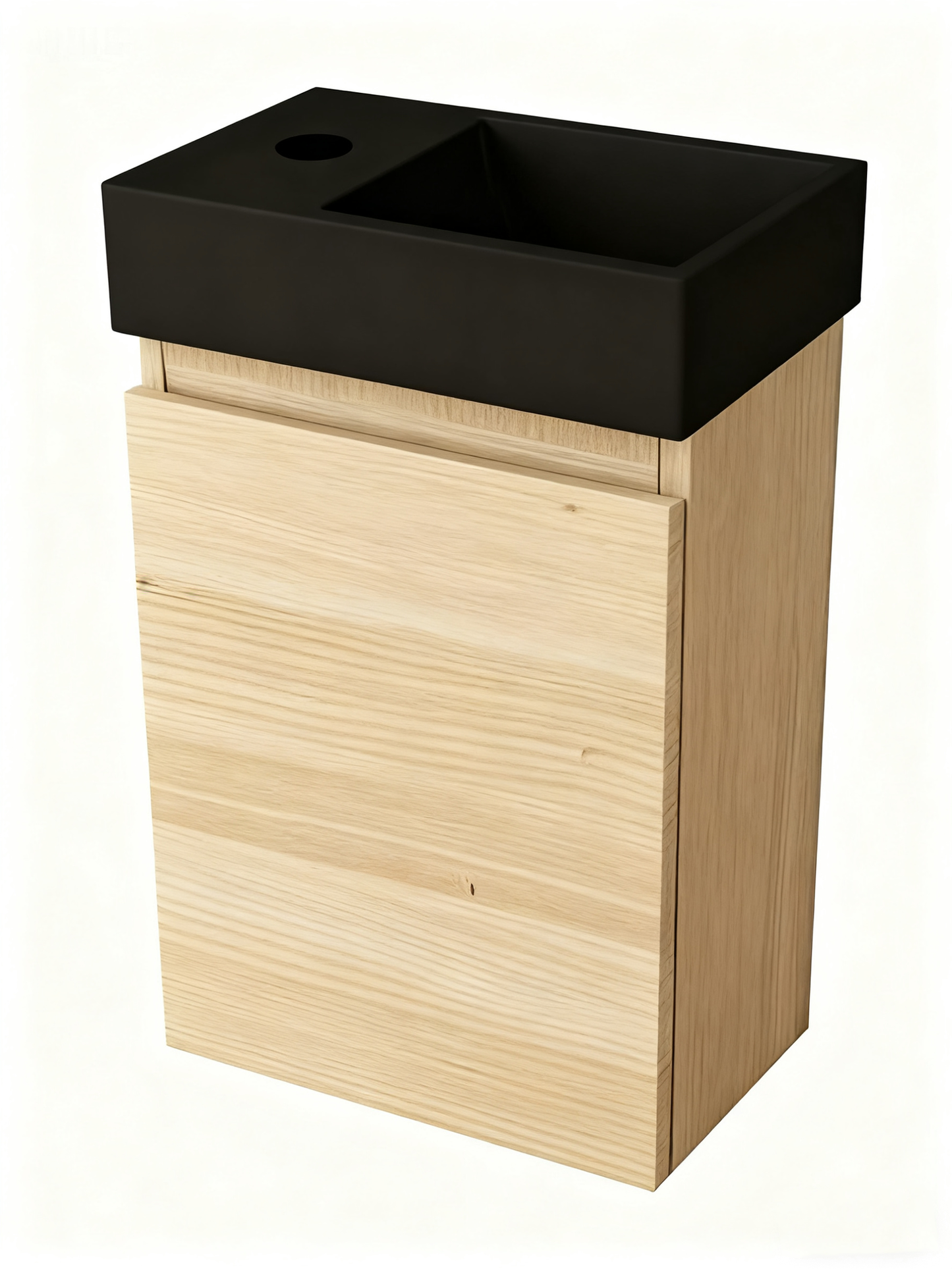 Nurion Waschtischunterschrank Nora - Waschbecken Mattschwarz und Schrank aus hellem Holz - 41 x 22,5 x 65 cm