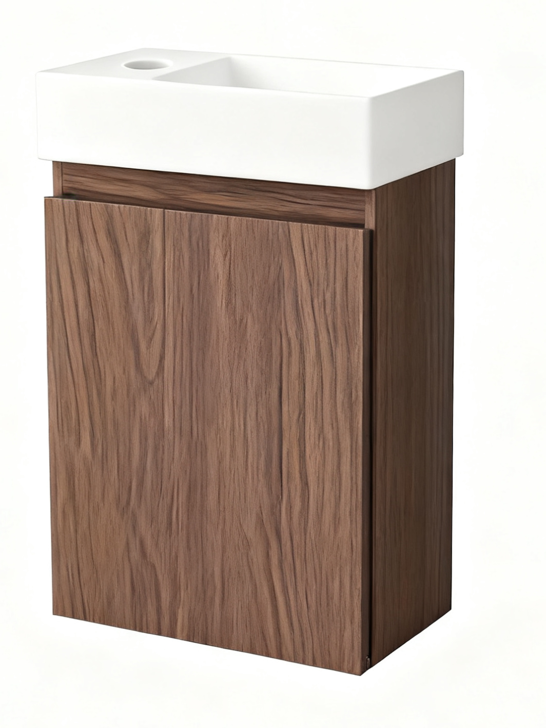 Waschtischunterschrank Nurion Finn - Waschbecken Glänzend Weiß und Möbel aus dunklem Holz - 41 x 22,5 x 65 cm