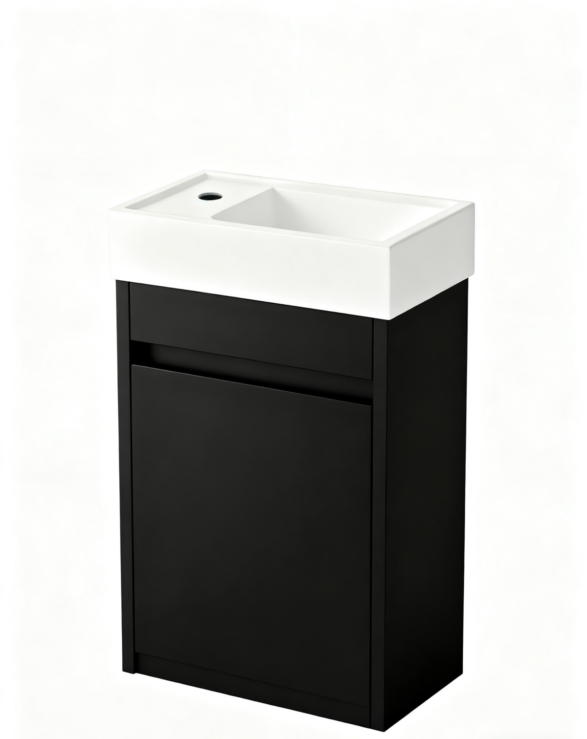Waschtischunterschrank Nurion Tess - Waschbecken Glänzend Weiß und Schrank aus schwarzem Holz - 41 x 22,5 x 65 cm