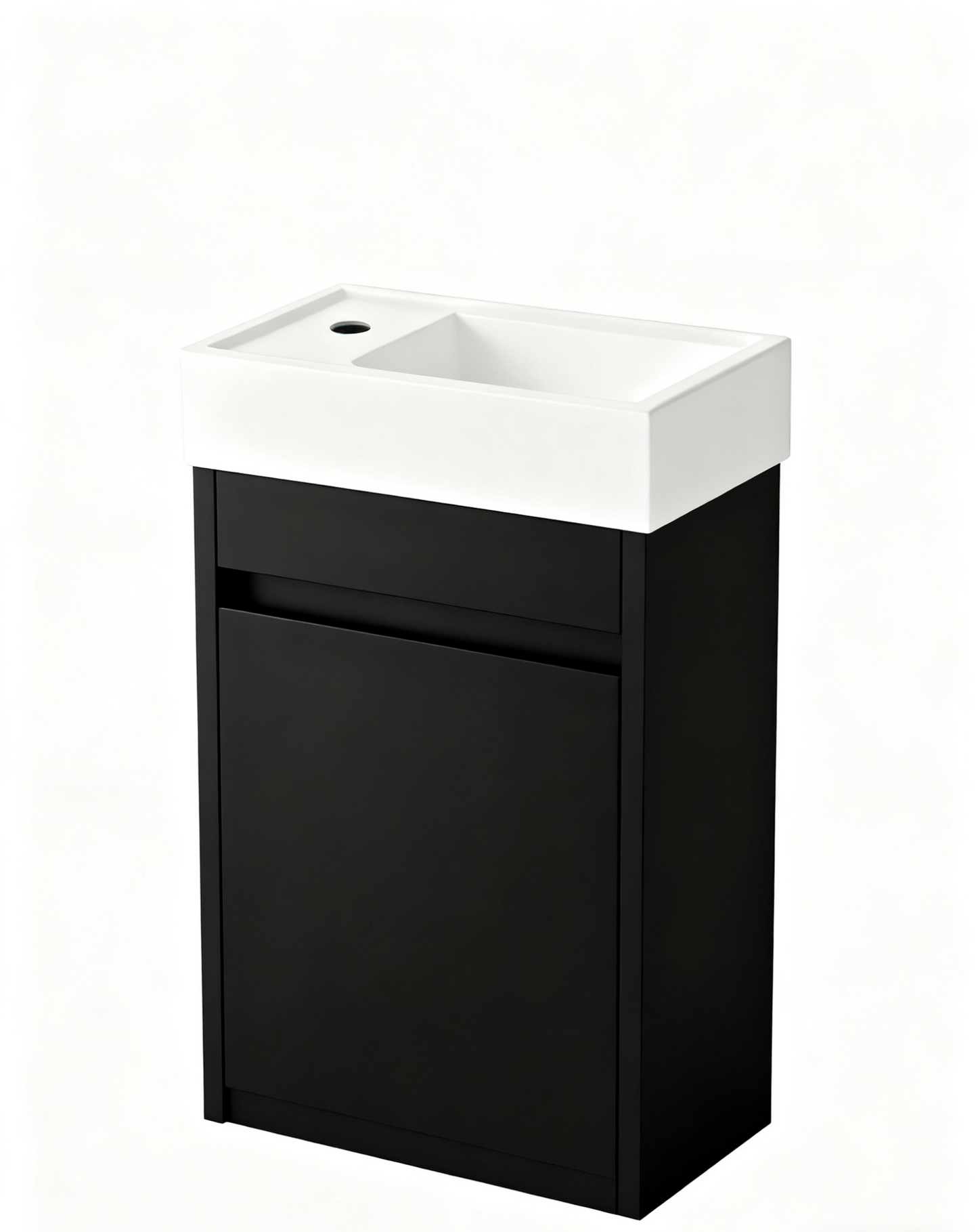Waschtischunterschrank Nurion Tess - Waschbecken Glänzend Weiß und Schrank aus schwarzem Holz - 41 x 22,5 x 65 cm